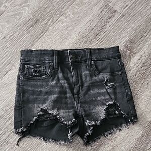 American Eagle Distressed Black Denim Shorts. High Waisted Shortie sz 00.